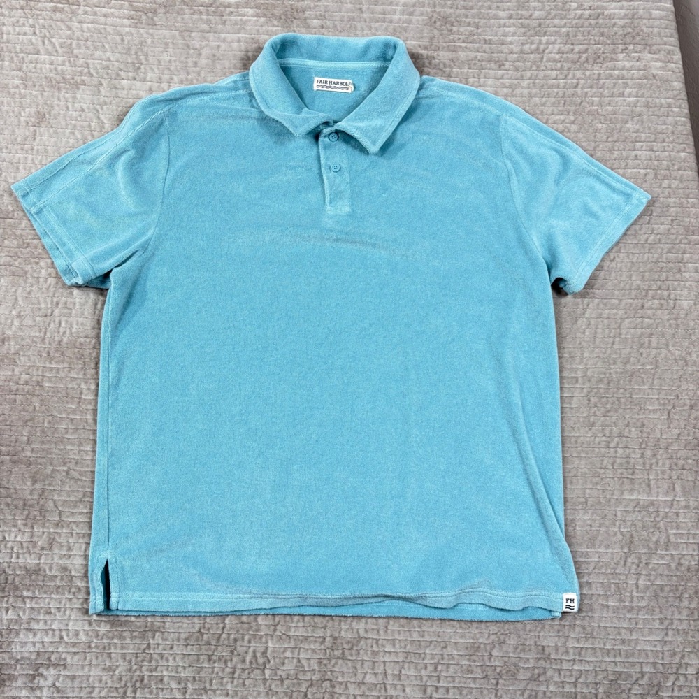 Fair Harbor Mens Terry Cloth Polo Shirt Bay Blue XL TPO16-470 Organic Cotton